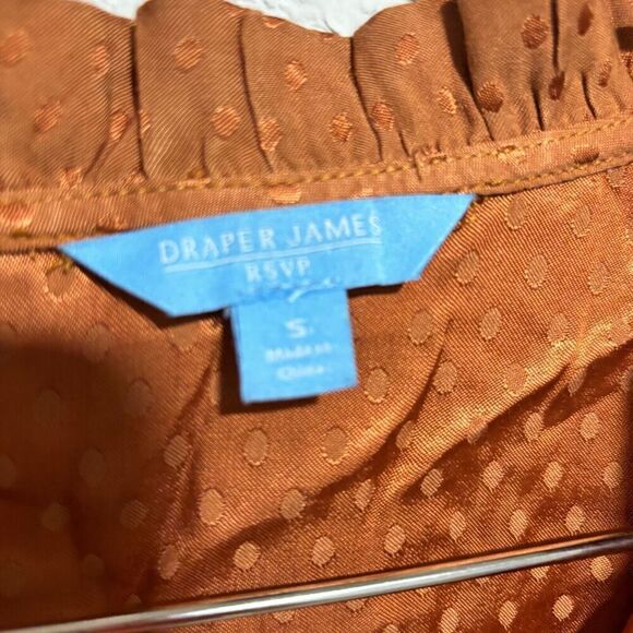 Draper James RSVP Womens Blouse Top Brown S Polka Dot V Neck 3/4 Puff Sleeve - Picture 3 of 7